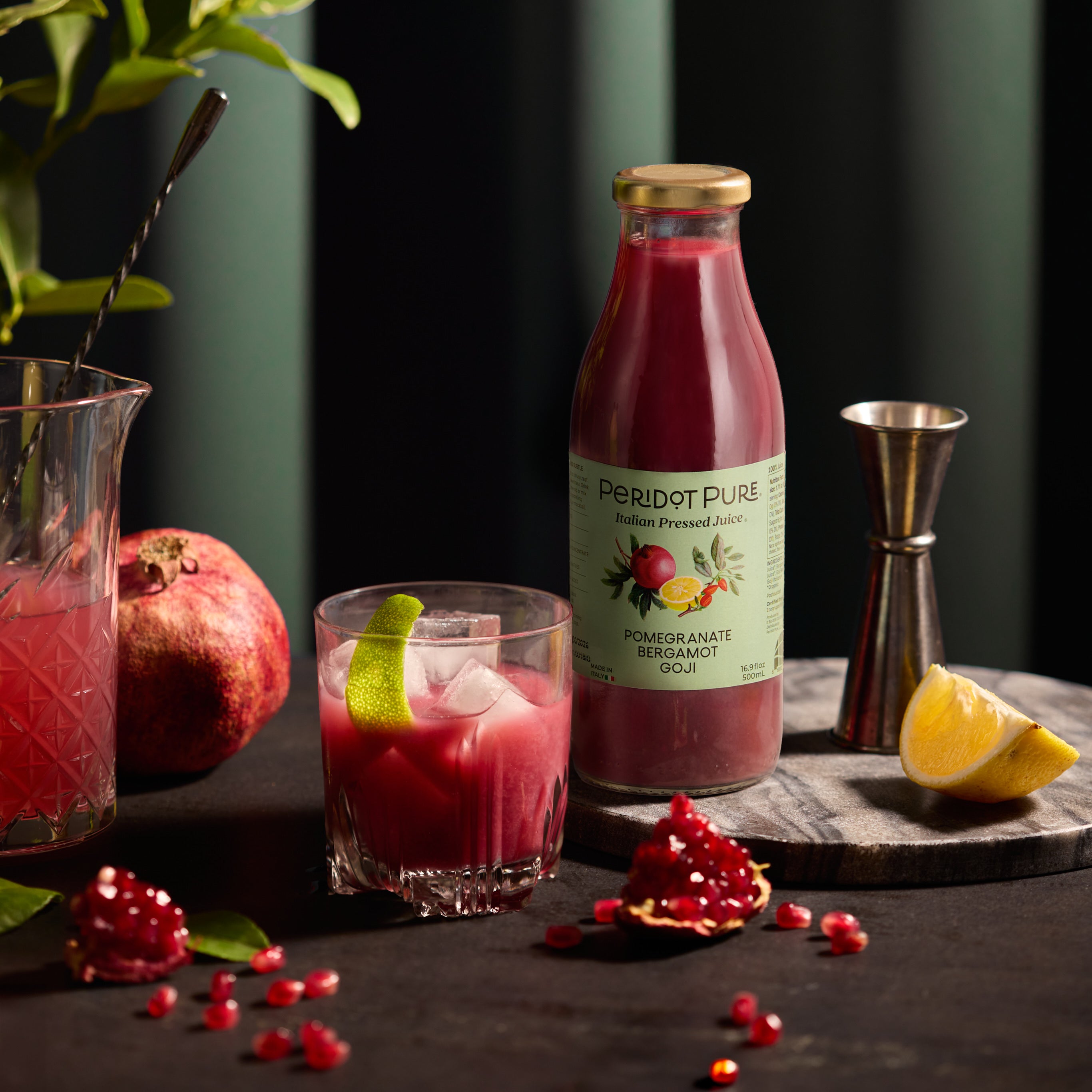 Peridot Pure Pomegranate Bergamot Goji Mocktail