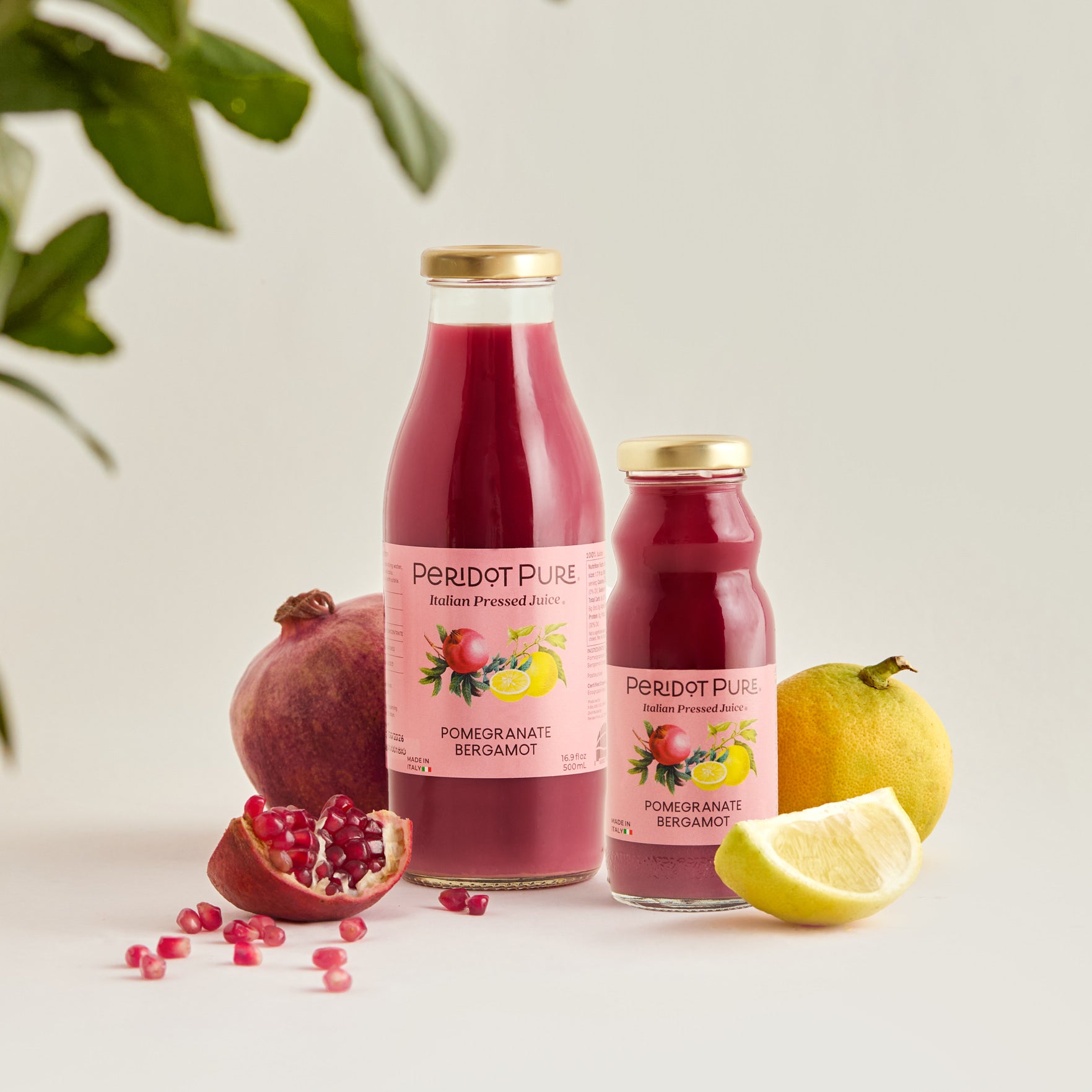 Peridot Pure Pomegranate Bergamot Italian Pressed Juices, 16.9 fl oz and 6.7 fl oz