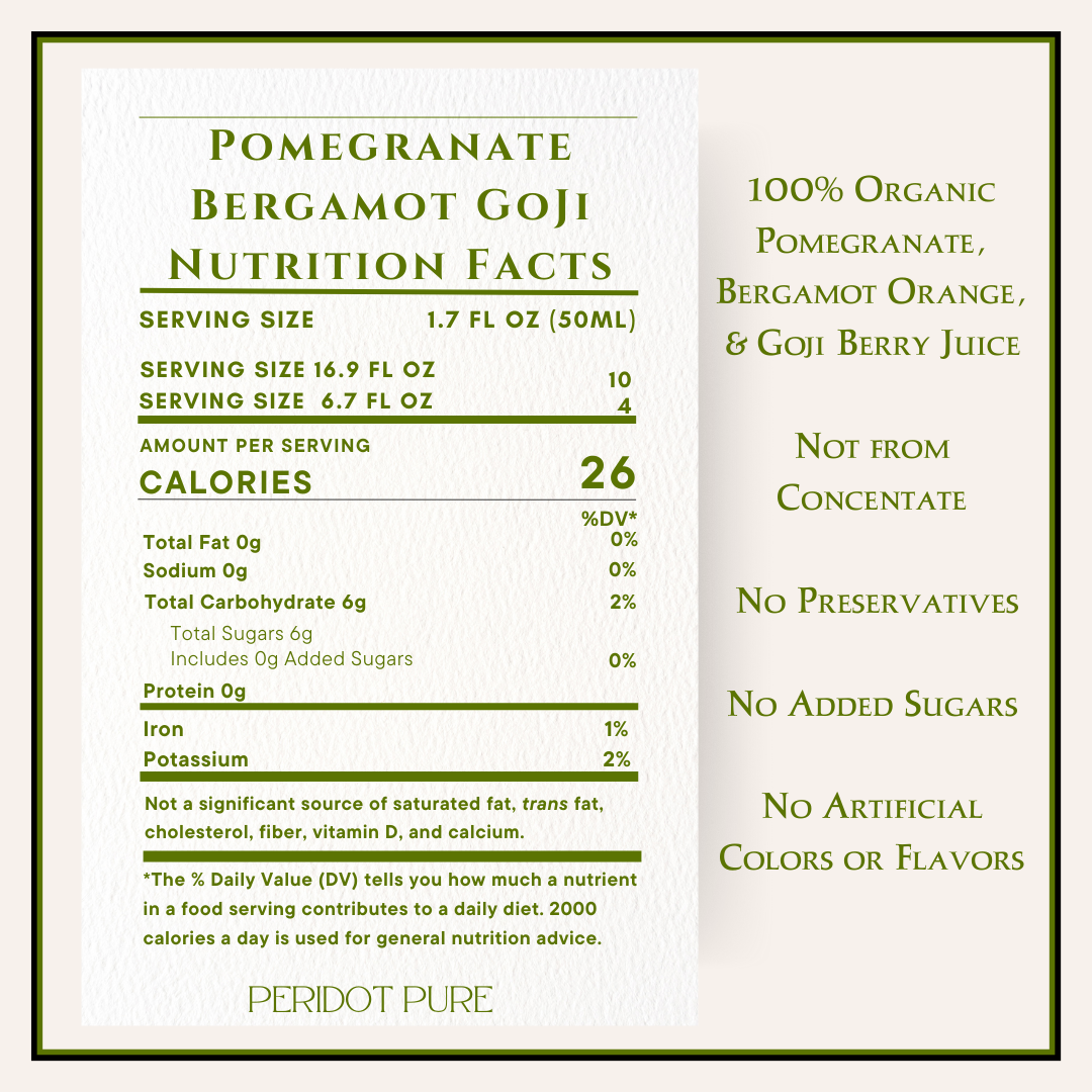 Peridot Pure Pomegranate Bergamot Goji Nutrition Facts