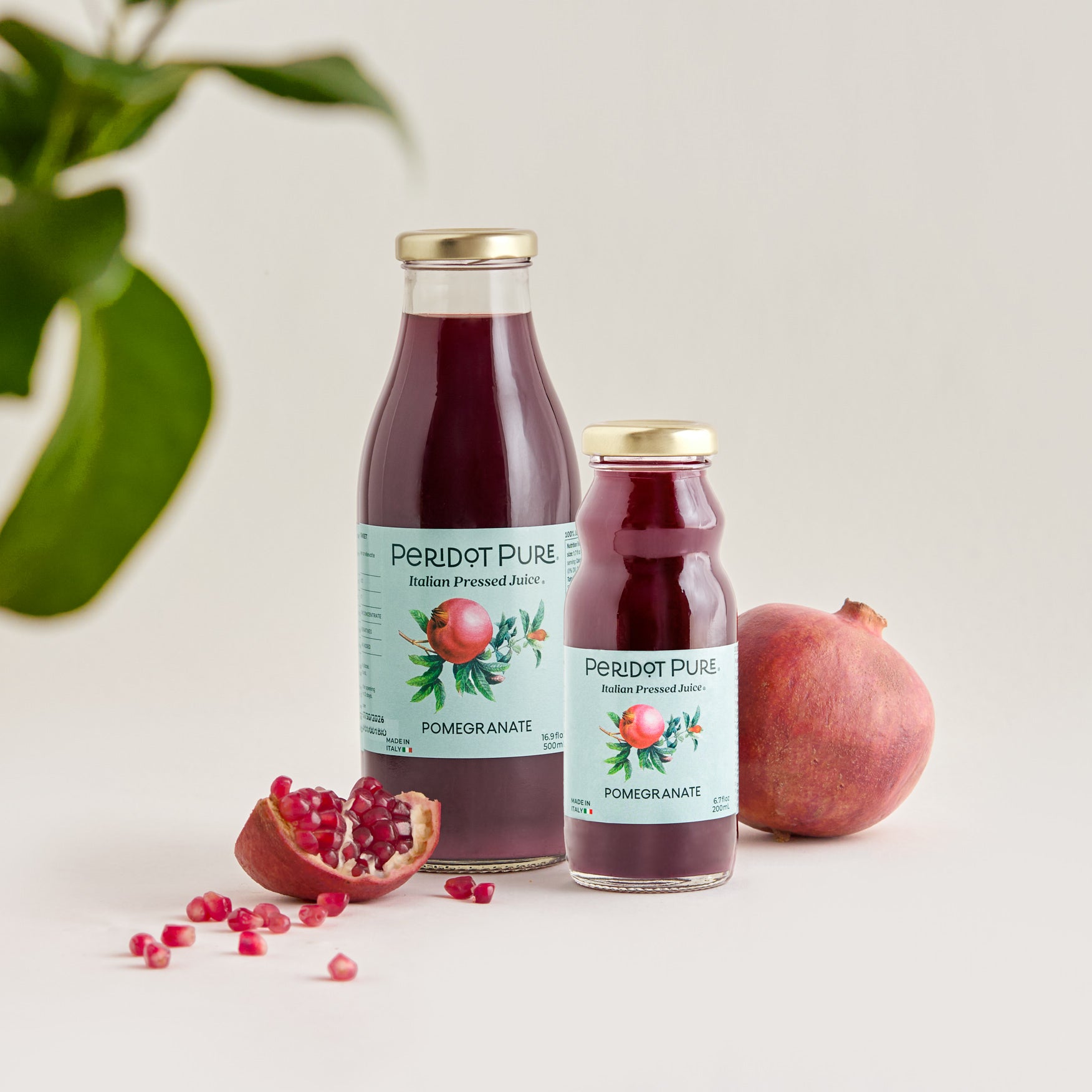  Peridot Pure Pomegranate Italian Pressed Juice 16.9 fl oz and 6.7 fl oz 